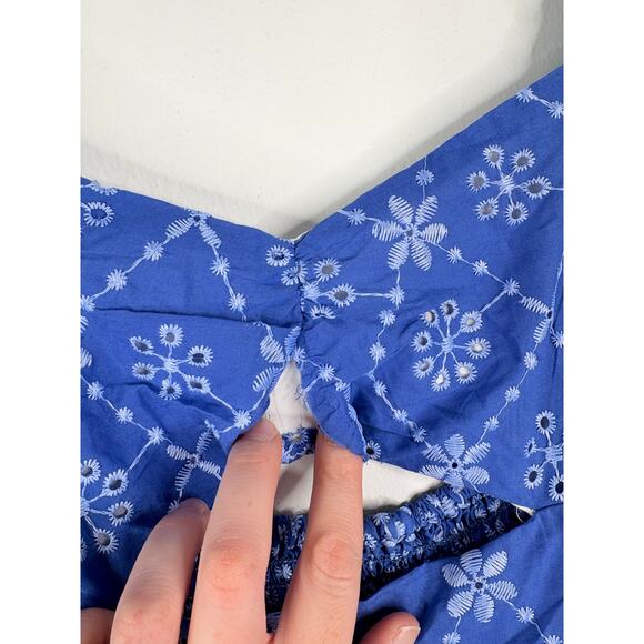 NWT Zara Openwork Embroidered Cut Out Mini Dress Womens XL Blue Bubble Skirt - Picture 4 of 10
